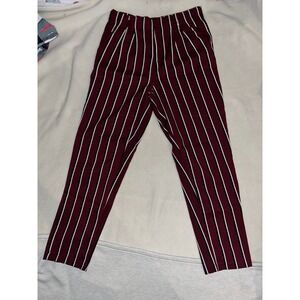 New Look Burgundy White Vertical Striped Tapered Trousers Pants Size M High Rise